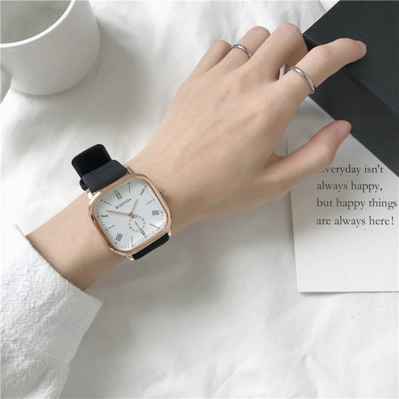 Roman Numeral Scale Dial Vegan Leather Band Square Cased Quartz Watches