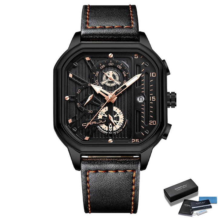 Hollow-Out Dial Luminous Vegan Leather Strap Chronograph Men's Watches