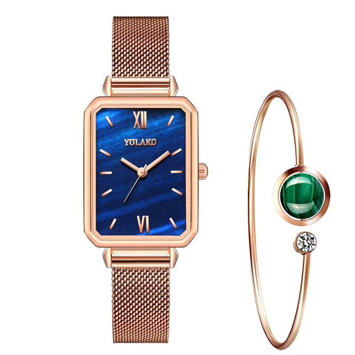 Square Case Fashion Quartz Wristwatches and Bracelet Set