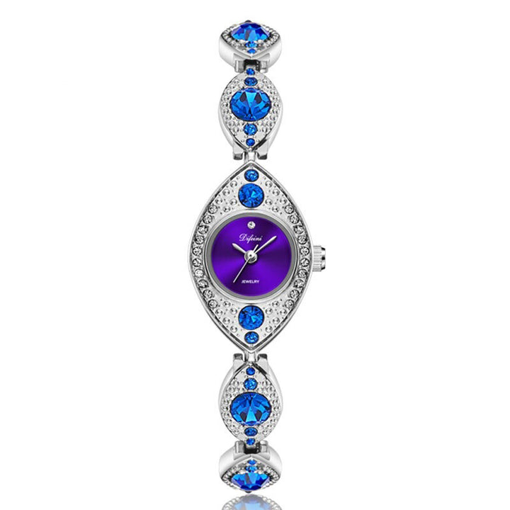 Women's Luxurious Eye Shaped Rhinestone Bejeweled Bracelet Quartz Watches