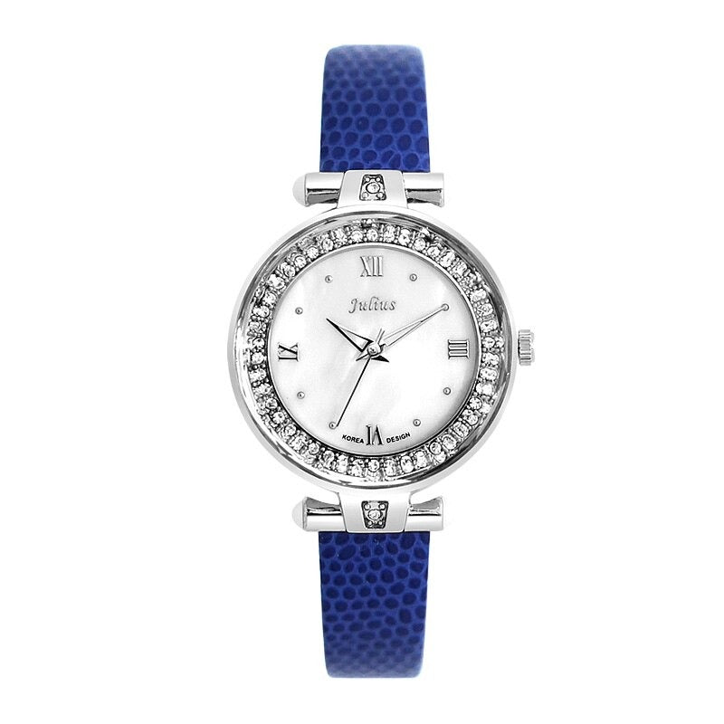 Rhinestone Embellished Dial with Slender Vegan Leather Strap Quartz Watches