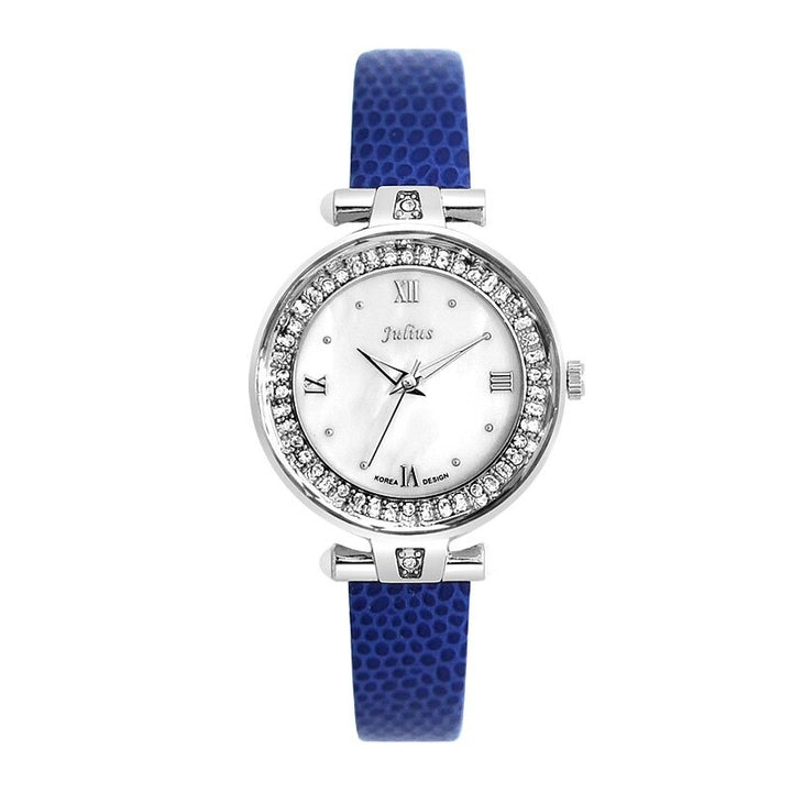 Rhinestone Embellished Dial with Slender Vegan Leather Strap Quartz Watches