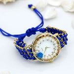 Hand-Knitted Colorful Embellished Rhinestone Flower Dial Quartz Watches