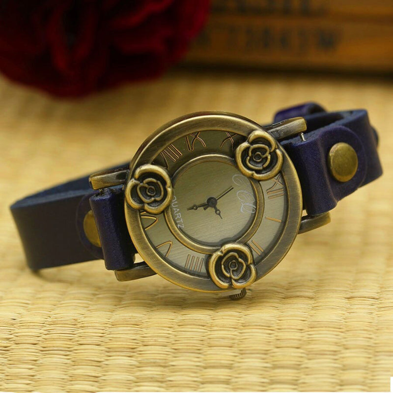 Antique Rose Dial Genuine Leather Strap Quartz Watches