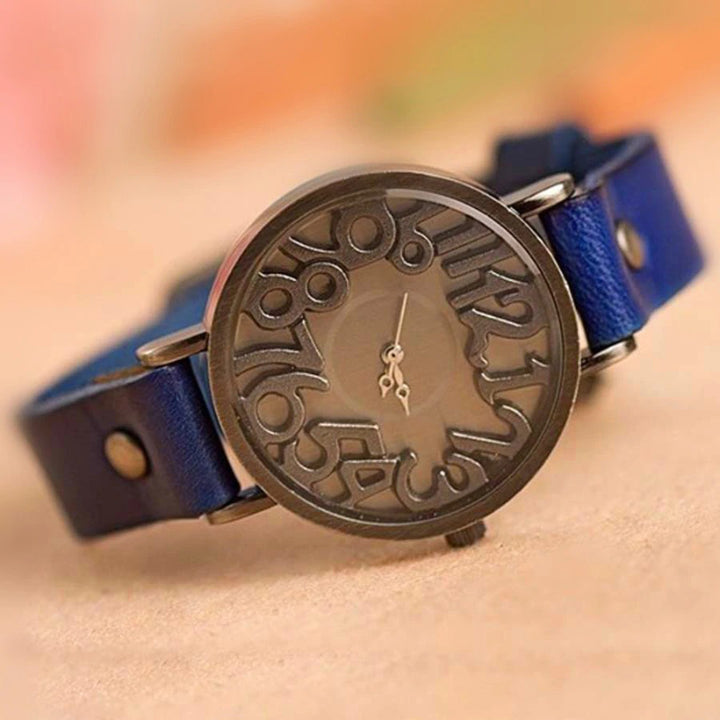 Classic Large Hollow Numbers Dial with Vegan Leather Strap Quartz Watches