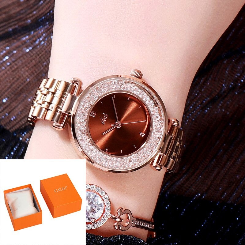 Lavish Rhinestone Emblazed in Stainless Steel Quartz Watches