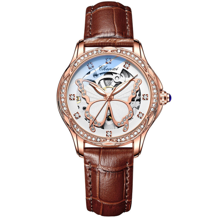 Rhinestone Embellished Hollow Butterfly Dial Automatic Watches