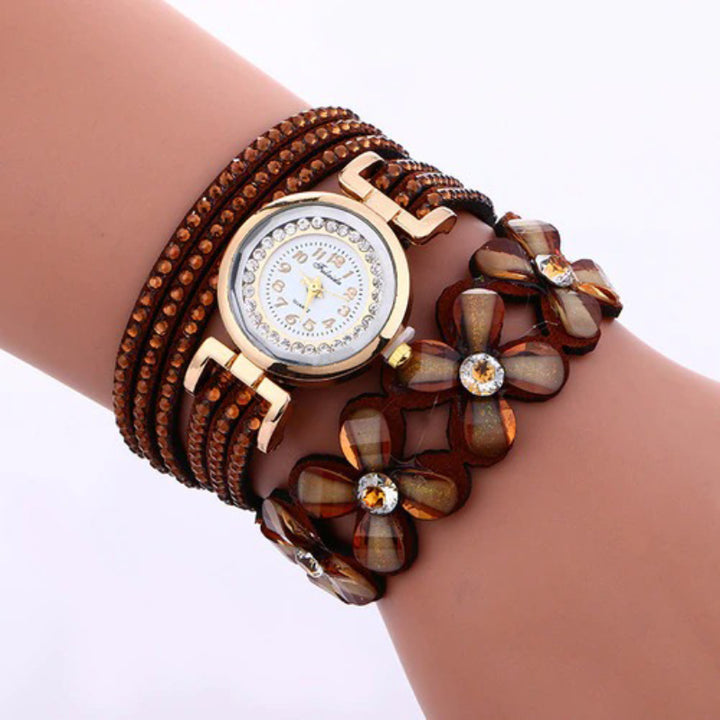 Fashionable Multi-layer Rhinestone Flower Bracelet Quartz Watches