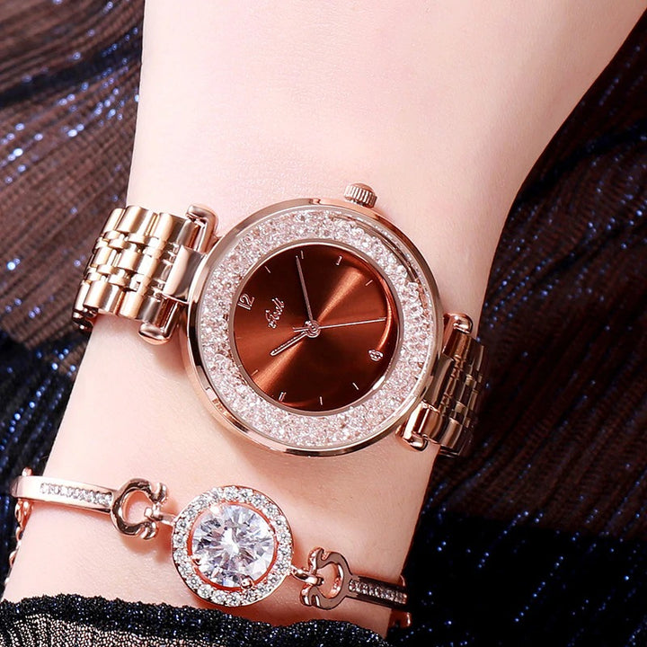 Lavish Rhinestone Emblazed in Stainless Steel Quartz Watches