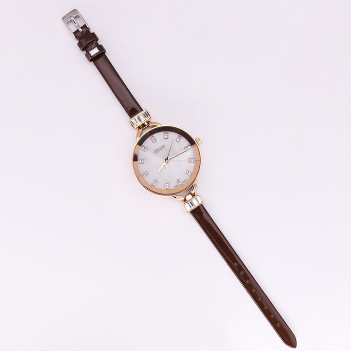 Flounce Rhinestone Big Round Dial with Ultra-Thin Vegan Leather Strap Quartz Watches