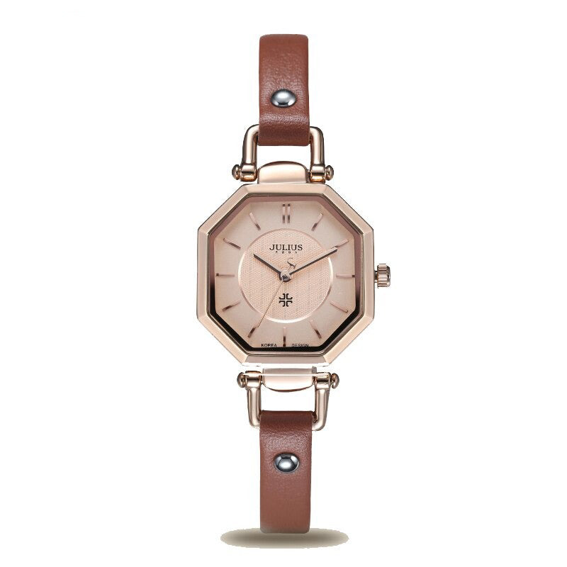 High-class Octagonal Case Women's Quartz Watches with Vegan Leather Watchband