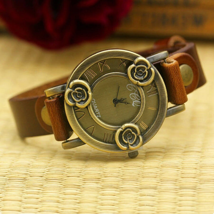 Antique Rose Dial Genuine Leather Strap Quartz Watches