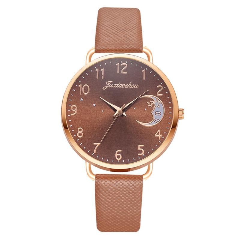 Enchanting Crescent Moon and Star Dial with Vegan Leather Strap Quartz Watches