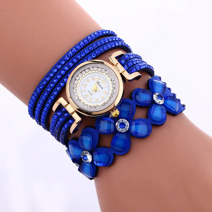 Fashionable Multi-layer Rhinestone Flower Bracelet Quartz Watches