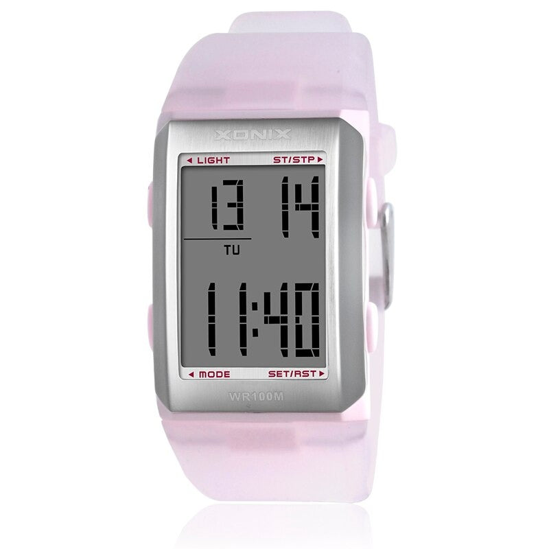 Sporty Digital Display Chronograph Silicone Strap Watches with LED Backlight