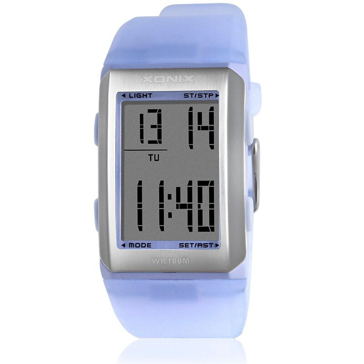 Sporty Digital Display Chronograph Silicone Strap Watches with LED Backlight