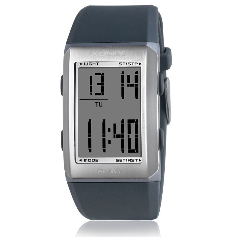 Sporty Digital Display Chronograph Silicone Strap Watches with LED Backlight