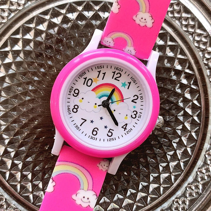 Cartoon Rainbow Cloud Printed Silicone Band Quartz Watches for Kids