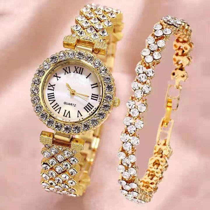 Lavish Fashion Roman Numeral Rhinestone Encrusted Bracelet Quartz Watches