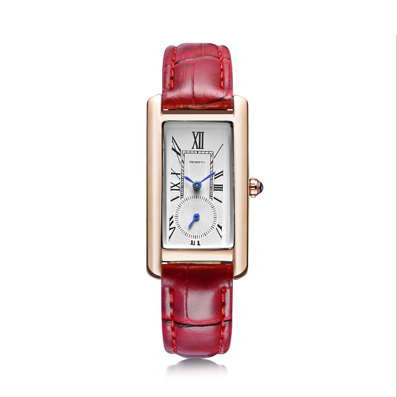 Multi-color Rectangle Case Waterproof Vegan Leather Strap Quartz Watches