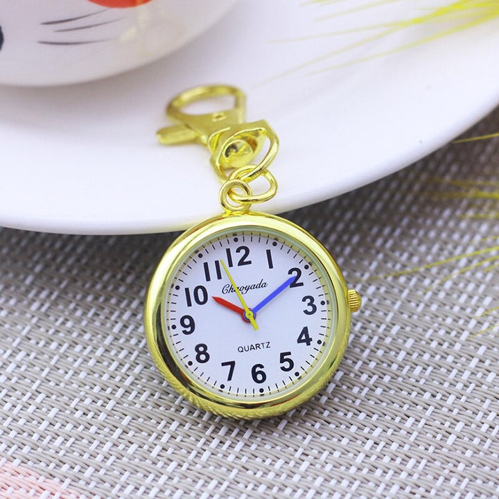 Multi-color Minimalist Round Dial Buckle Pendant Keychain Quartz Analog Pocket Watches