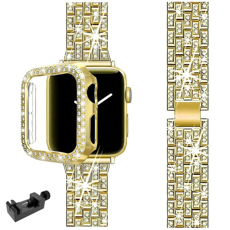 Dazzling Rhinestone Studded Apple Watch Case and Strap Mod Kits