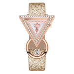 Geometric Rhinestone Triangle Shape Numberless Dial with Frosted Strap Quartz Watches