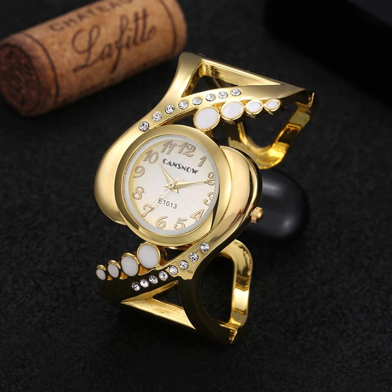 Unique Fashion Style with Rhinestone Embellished Bangle Bracelet Quartz Watches