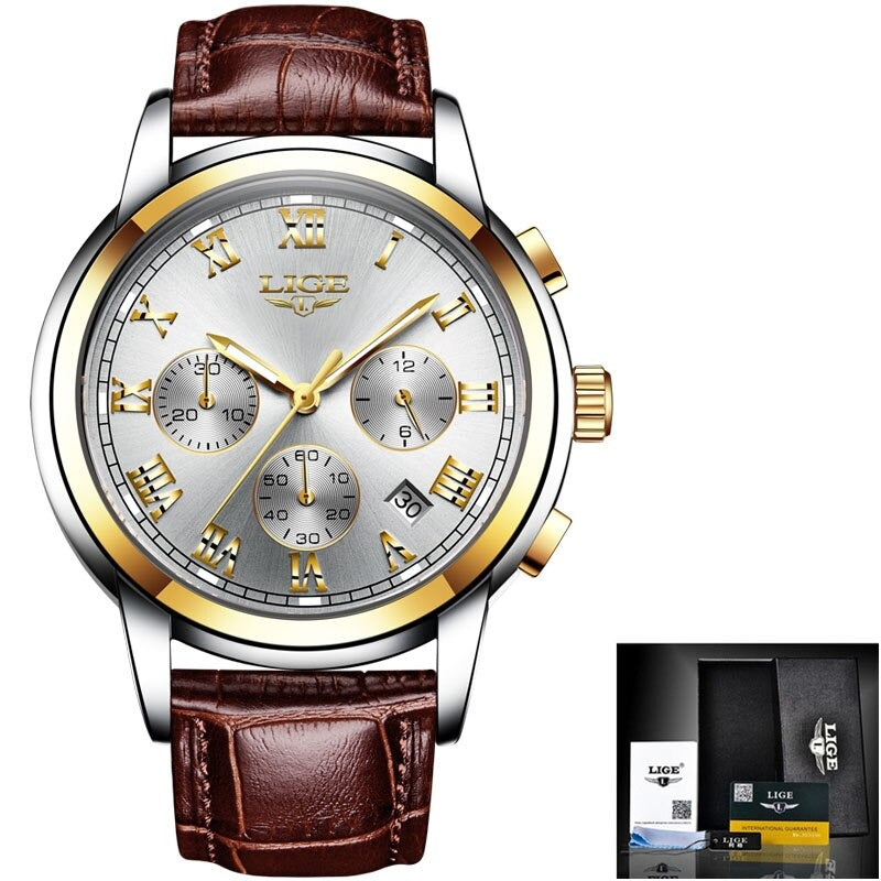 Luxury Waterproof Vegan Leather Strap Sports Chronograph Quartz Watches