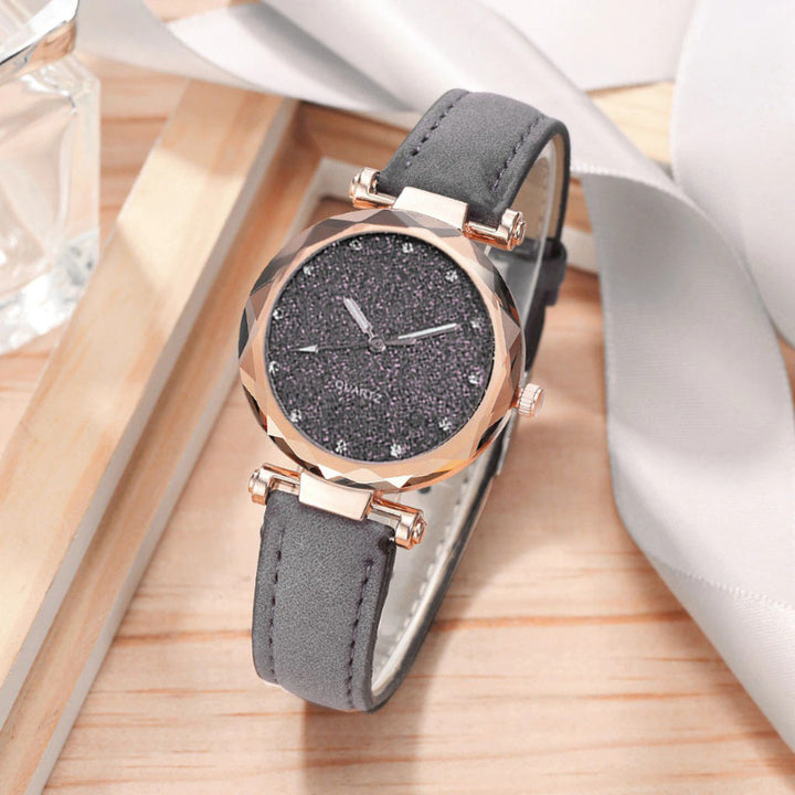 Glittering Starry Sky Fashion with Vegan Leather Strap Quartz Watches