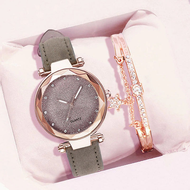 Glittering Starry Sky Fashion with Vegan Leather Strap Quartz Watches