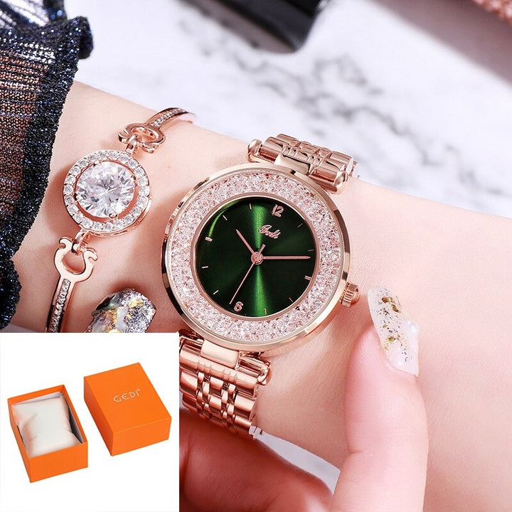 Lavish Rhinestone Emblazed in Stainless Steel Quartz Watches