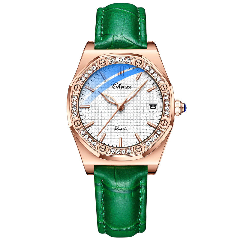 Elegant Fashion Rhinestone Accented Octagonal Case Women's Quartz Watches