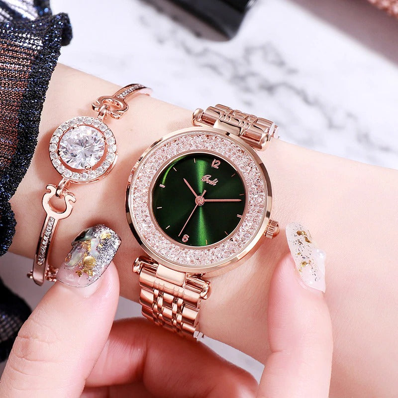 Lavish Rhinestone Emblazed in Stainless Steel Quartz Watches