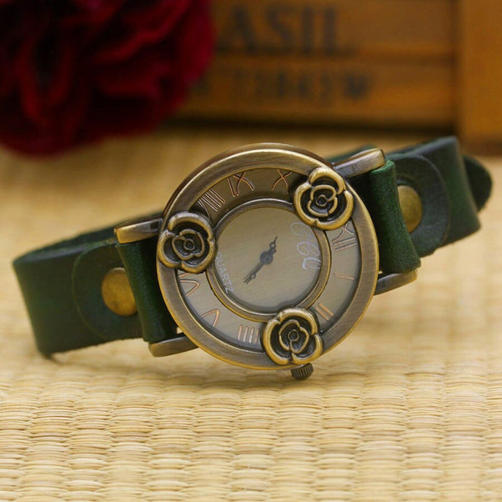 Antique Rose Dial Genuine Leather Strap Quartz Watches