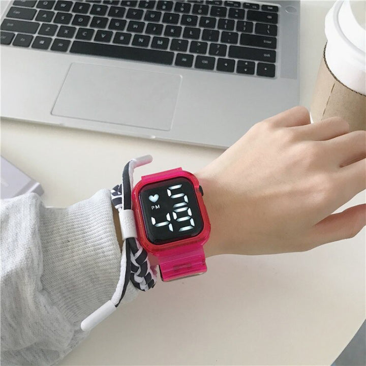 Bright-Colored Transparent Silicone Strap Electronic Sports Digital LED Display Watches