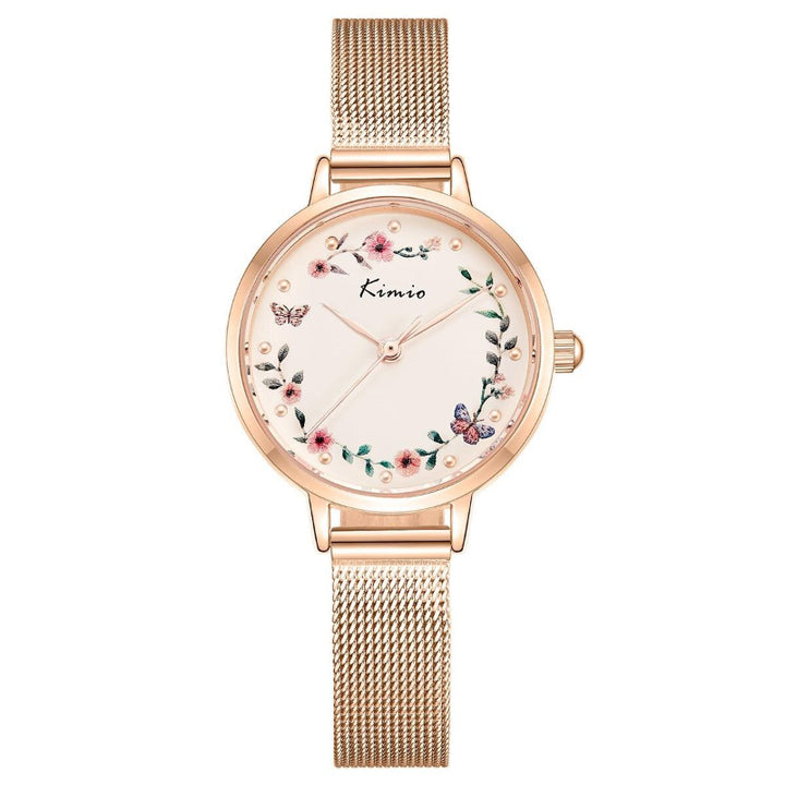 Sweet Bloom Flowers and Butterfly Adorned Mesh Band Quartz Watches