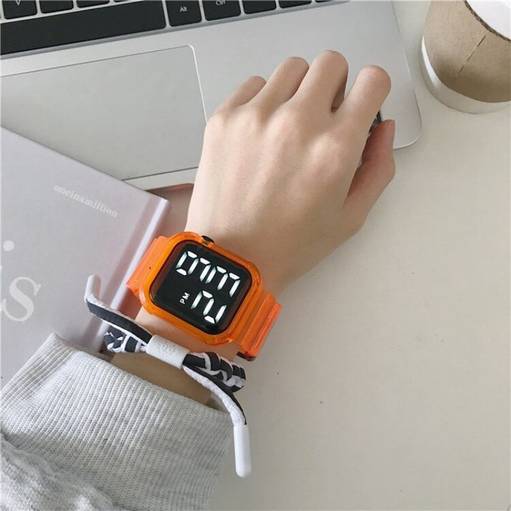 Bright-Colored Transparent Silicone Strap Electronic Sports Digital LED Display Watches