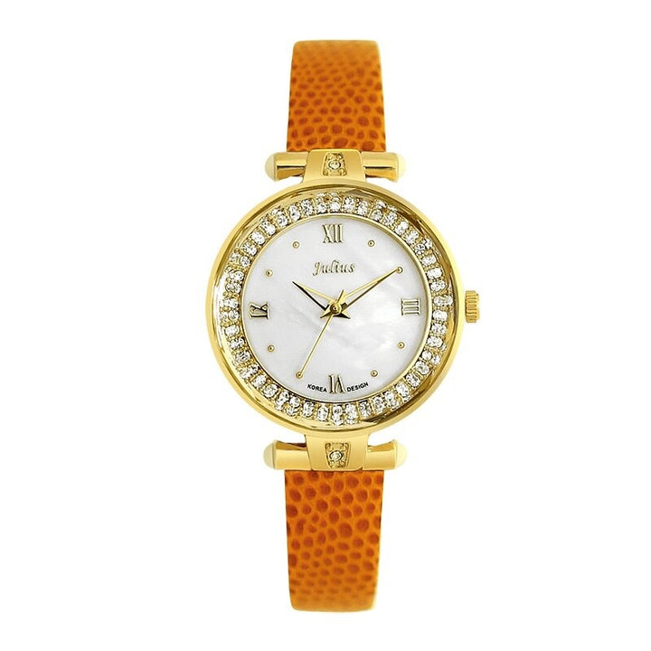 Rhinestone Embellished Dial with Slender Vegan Leather Strap Quartz Watches