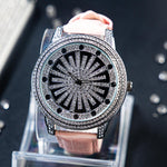 Dazzling Interstellar Rhinestone Bejeweled with Soft Vegan Leather Strap Quartz Watches
