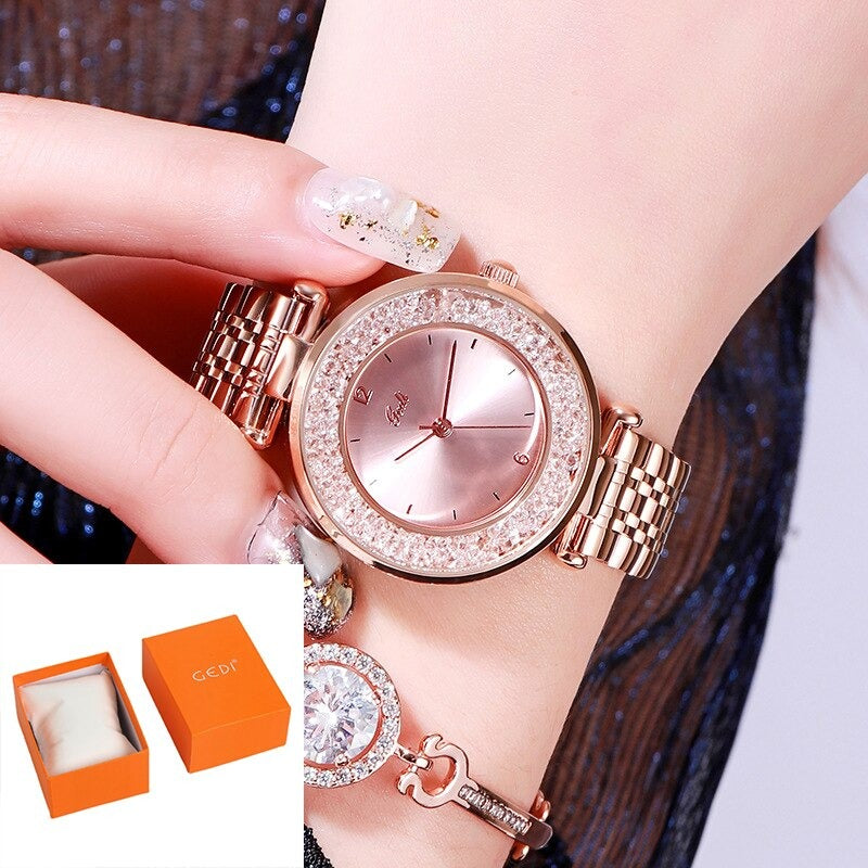 Lavish Rhinestone Emblazed in Stainless Steel Quartz Watches