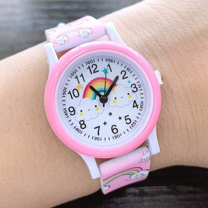 Cartoon Rainbow Cloud Printed Silicone Band Quartz Watches for Kids