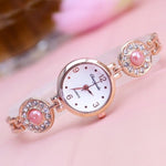 Women's Lustrous Rhinestone and Pearl Bejeweled Bracelet Quartz Watches