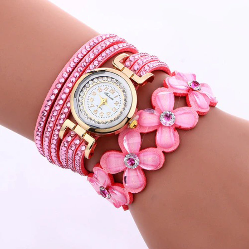 Fashionable Multi-layer Rhinestone Flower Bracelet Quartz Watches