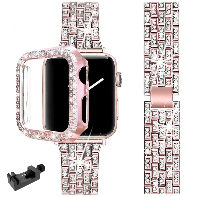 Dazzling Rhinestone Studded Apple Watch Case and Strap Mod Kits