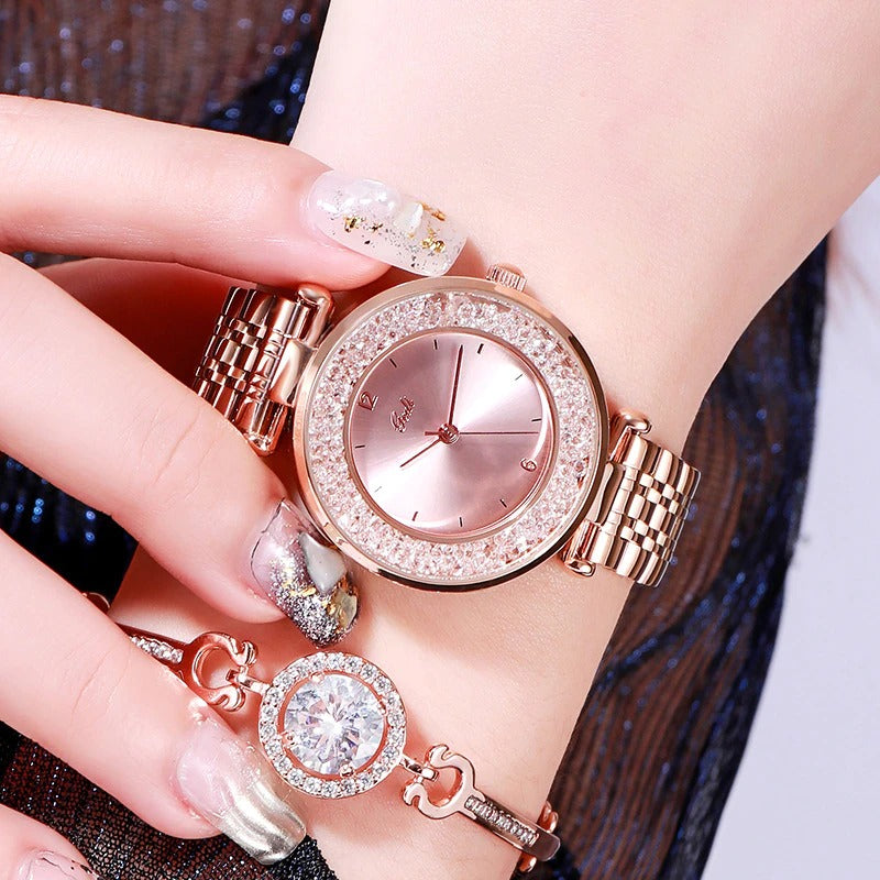 Lavish Rhinestone Emblazed in Stainless Steel Quartz Watches