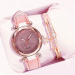 Glittering Starry Sky Fashion with Vegan Leather Strap Quartz Watches