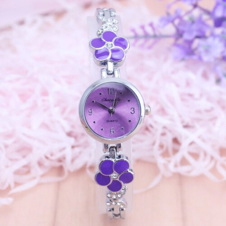 Stainless Steel Multi-color Dainty Flower Bracelet Quartz Watches