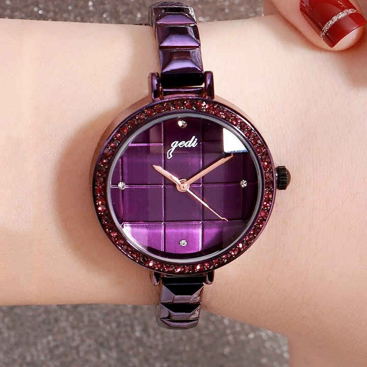 Glam Fashion Rhinestone Surface with Ultra-thin Band Quartz Watches