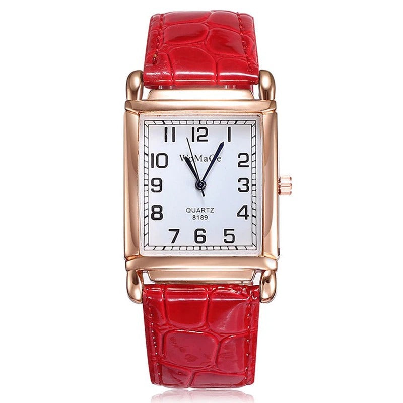 Sleek Square Case with Vegan Leather Strap Quartz Watches